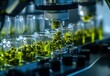 © saichon - A close-up of cannabis buds being filled into glass vials in an industrial laboratory setting, highlighting the precision and technology behind the marijuana oil production process