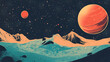 © Thiago - Retro colors and style, planet, moon, stars. retro space poster template. abstract cosmic background,. Retro Futurism. Illustration