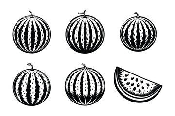 Wall Mural - watermelon silhouette bundle set in vector style clip art with white background