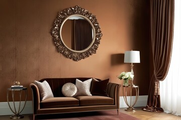 Luxurious Bronze Velvet Wallpaper with Elegant Shimmer and Beautiful Drapes