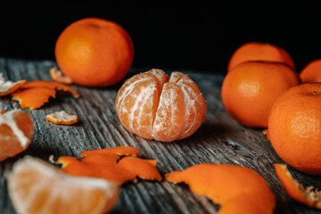 Wall Mural - some tangerines on a rustic gray table