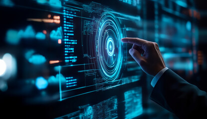 Digital Future: Hand Interacting with Futuristic Interface