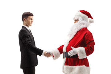 Sticker - Young man in a suit and tie shaking hands with santa claus