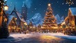 © Anna - Snowy holiday town with festive lights and Christmas tree