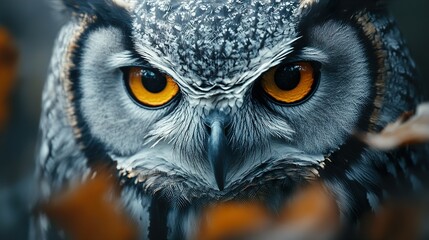 Poster - Intense Gaze of an Owl: Close-Up Portrait