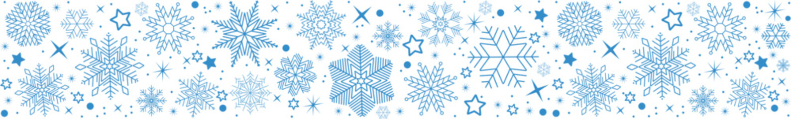 snowflake seamless border. christmas and happy new year background. simple hanging christmas blue sn