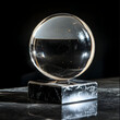 © tracy - A clear glass ball sits on a black marble base