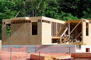 Wall Mural - the beginning of construction of plywood house