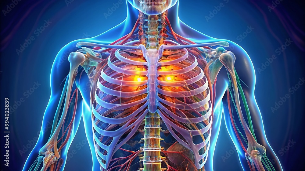 Internal Rib Ring Detailed Anatomy of Human Ribs and Internal Organs in Labeled ...