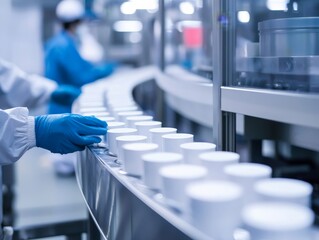 a detailed shot of a quality control process in a factory, where products are inspected and tested r