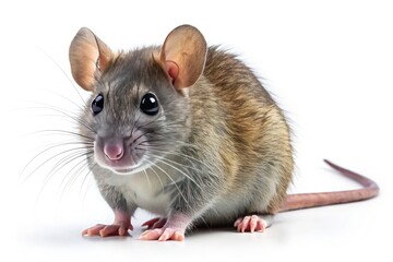 Isolated rodent, rat or mouse, on transparent background, PNG, high-resolution, detailed fur texture, whiskers, and ears, perfect for e-commerce or graphic design projects.