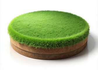 grass green circle land ground floor garden or garden earth soil land layer and green grass floor circle section land isolated on white background. 3d illustration render