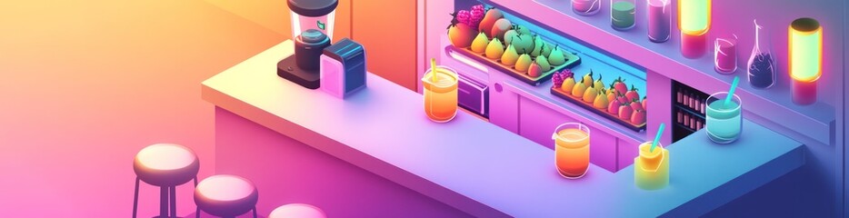 Poster - A vibrant bar scene with colorful drinks and fresh fruits, creating a lively atmosphere.