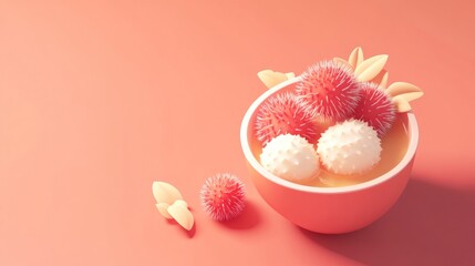 Poster - A bowl filled with colorful, textured fruits and decorative elements on a soft background.