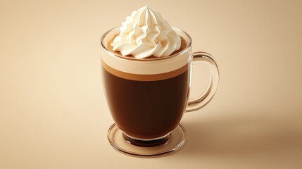 Wall Mural - A glass of coffee topped with whipped cream, set against a neutral background.