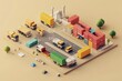 © Supriyanto - A colorful industrial scene featuring trucks and shipping containers in a logistics area.