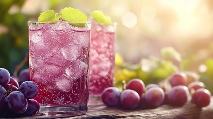 Wall Mural - Refreshing Grape Soda with Ice