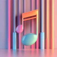 Wall Mural - a colorful 3d music note against a vibrant striped background, symbolizing sound and creativity.