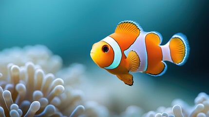 Wall Mural - Clownfish Swimming in Coral Reef