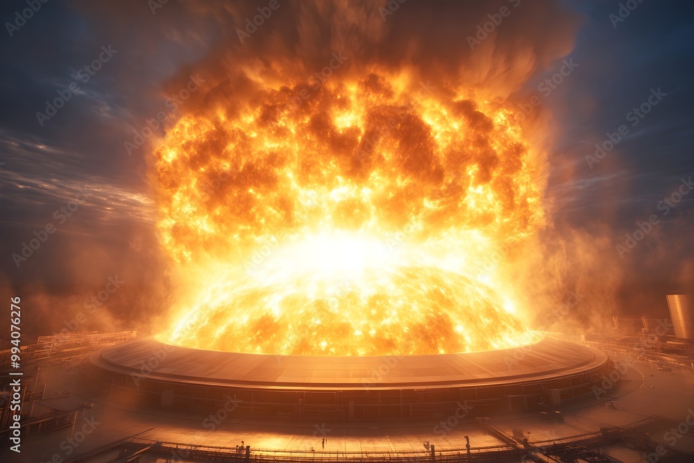 Intense Glowing Nuclear Fusion Reaction in a Tokamak Reactor Generating ...