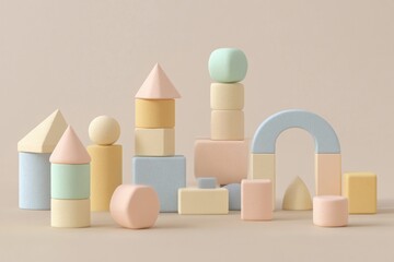 Poster - A collection of pastel-colored building blocks arranged creatively for imaginative play.