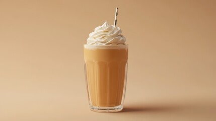 Poster - A creamy beverage topped with whipped cream in a clear glass, set against a soft background.