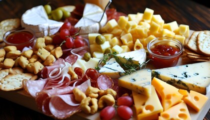 Wall Mural - Savory Brettljausn featuring a tempting array of cured meats and cheeses for a delightful snack experience