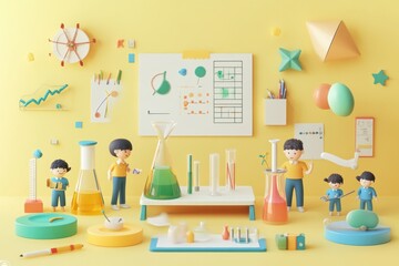 Poster - A vibrant science-themed illustration featuring children experimenting with lab equipment.