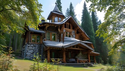 Wall Mural - Charming Park Hotel Dacha Vinter in Tarulinna Village, Sortavala: Scenic Cottages Available for Rent Amidst Karelias Autumn Beauty