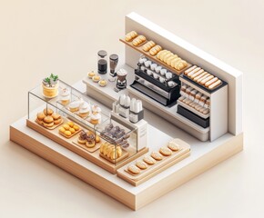 Canvas Print - A stylish bakery display featuring pastries, coffee machines, and a variety of baked goods.