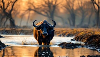 Wall Mural - plowing with water buffalo in a scenic rural landscape