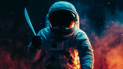 astronaut holding knife