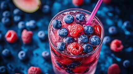 Canvas Print - Blueberry and Raspberry Summer Drink