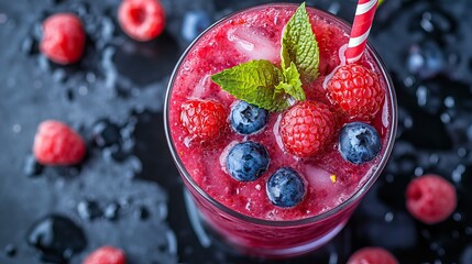 Canvas Print - Delicious Smoothie with Berries and Mint