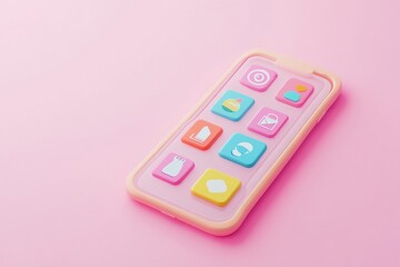 Canvas Print - A colorful smartphone with app icons on a pink background.