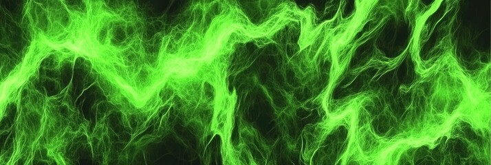 Wall Mural - Abstract green plasma energy field flowing on black background. Panorama, panoramic banner