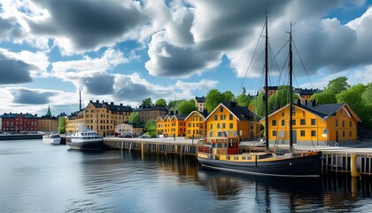 Wall Mural - Serene views of Ängelholm Harbor showcasing Swedens coastal beauty and vibrant maritime atmosphere