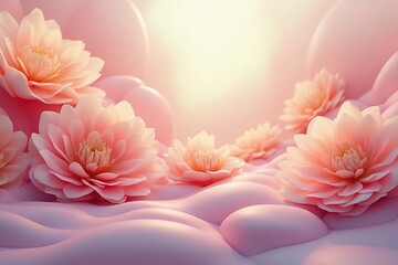 Sticker - Tranquil blossom dreamscape with soft pink lotus flowers.