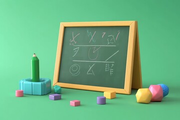 Sticker - A colorful chalkboard with geometric shapes and drawings, suggesting a playful learning environment.