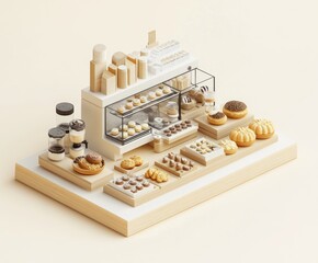 Canvas Print - A stylized bakery display featuring various pastries and desserts in an organized layout.