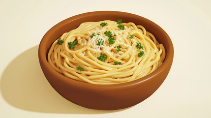 Poster - A bowl of spaghetti topped with cheese and herbs, showcasing a delicious pasta dish.