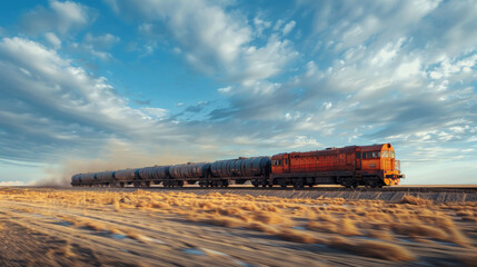 Train carrying tanks for business logistics and transportation, movement. Train tanks transportation for import and export. Cargo delivery by land transport.