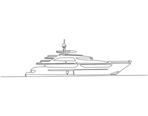 Wall Mural - Continuous one line drawing of luxury yacht. One line drawing illustration of world tourism day. Transportation, luxury, holiday concept line art. Editable outline