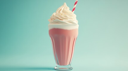 Poster - A delicious milkshake topped with whipped cream and a straw in a glass.