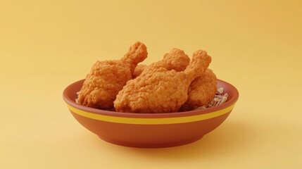 Sticker - A bowl of crispy fried chicken drumsticks on a bright yellow background.