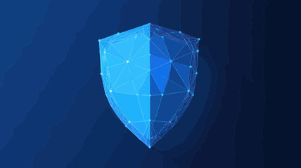Wall Mural - low poly blue shield vector graphic for cybersecurity and data protection minimalist illustration