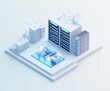 © BerkahStock - A stylized data center with servers, storage, and networking equipment.