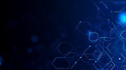 blue tech background with circuit lines and hexagons, vector design for business, technology, or sci