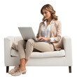 © roy9 - Young lady sitting on sofa and using laptop isolated on transparent background