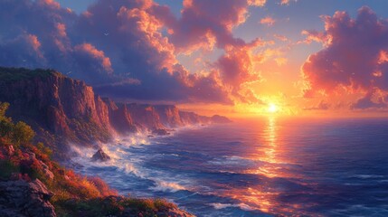 Sticker - Sunset over the Dramatic Coastline